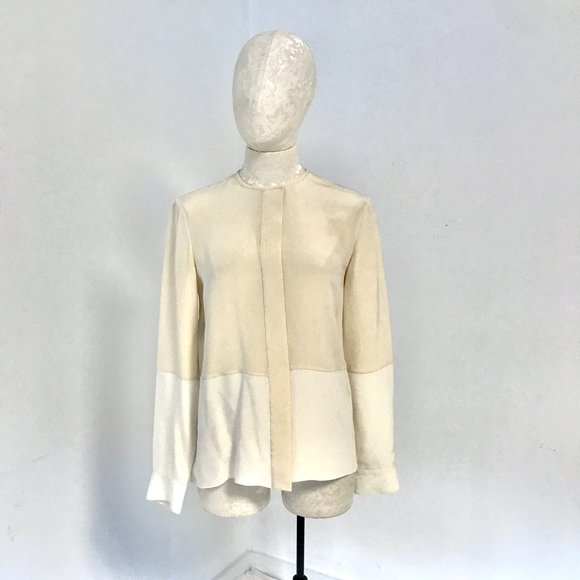 Derek Lam Runway 4 Silk Button Down Shirt Cream Beige Long Sleeve Blouse - Picture 2 of 9